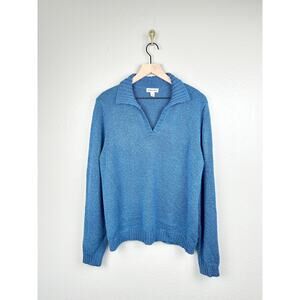 St. John's Bay Pullover V Neck Polo Knit Sweater Blue XL Long Sleeve